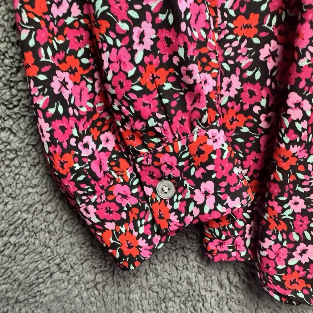J. Crew Womens Floral Abstract Long Sleeve Popover Blouse Top Large Red Pink